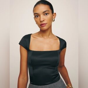 Reformation Cora Satin Top - black
